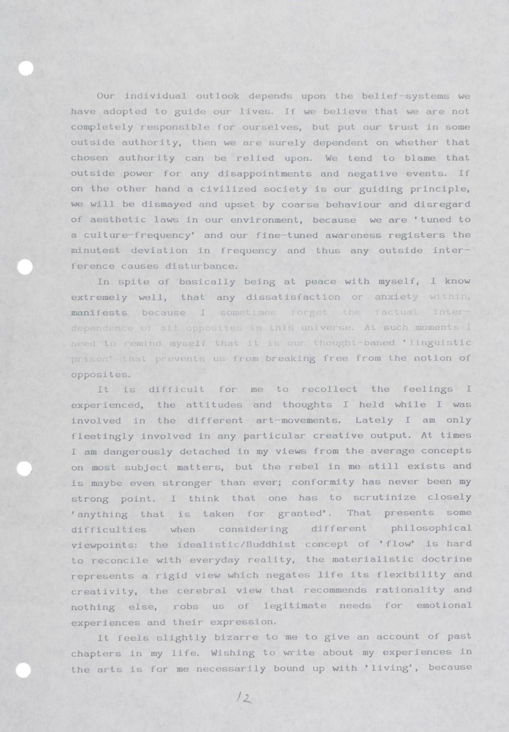 <p><em>An Art of Living</em> (1994/95), published in Spanish translation as <em>Un Arte de Vivir</em> in <em>Inventario</em> 5 (1995)<br />
[GREE/2/060]<br />
<br></p>