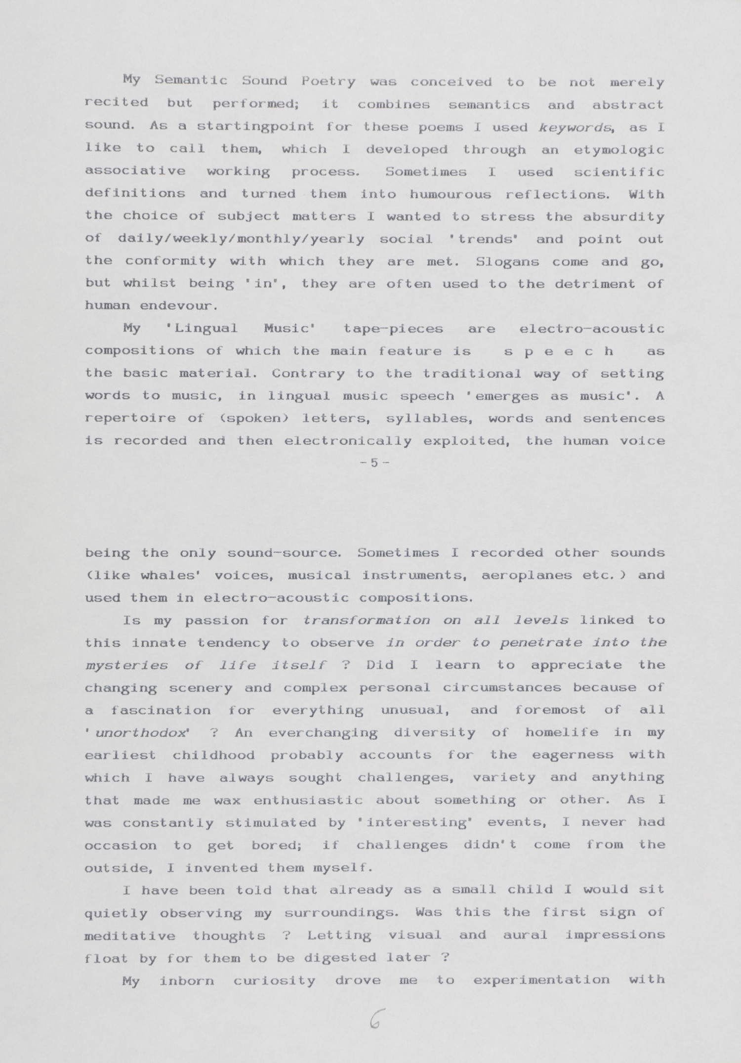 <p><em>An Art of Living</em> (1994/95), published in Spanish translation as <em>Un Arte de Vivir</em> in <em>Inventario</em> 5 (1995)<br />
[GREE/2/060]<br />
<br></p>