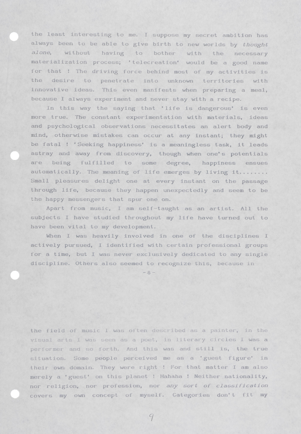 <p><em>An Art of Living</em> (1994/95), published in Spanish translation as <em>Un Arte de Vivir</em> in <em>Inventario</em> 5 (1995)<br />
[GREE/2/060]<br />
<br></p>