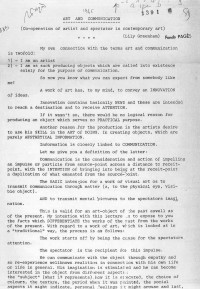 *Art and Communication (Co-operations of artist and spectator in contemporary art*, lecture script (1965)
[Bibliothèques d’Université Paris Cité, Boulogne]
<br>