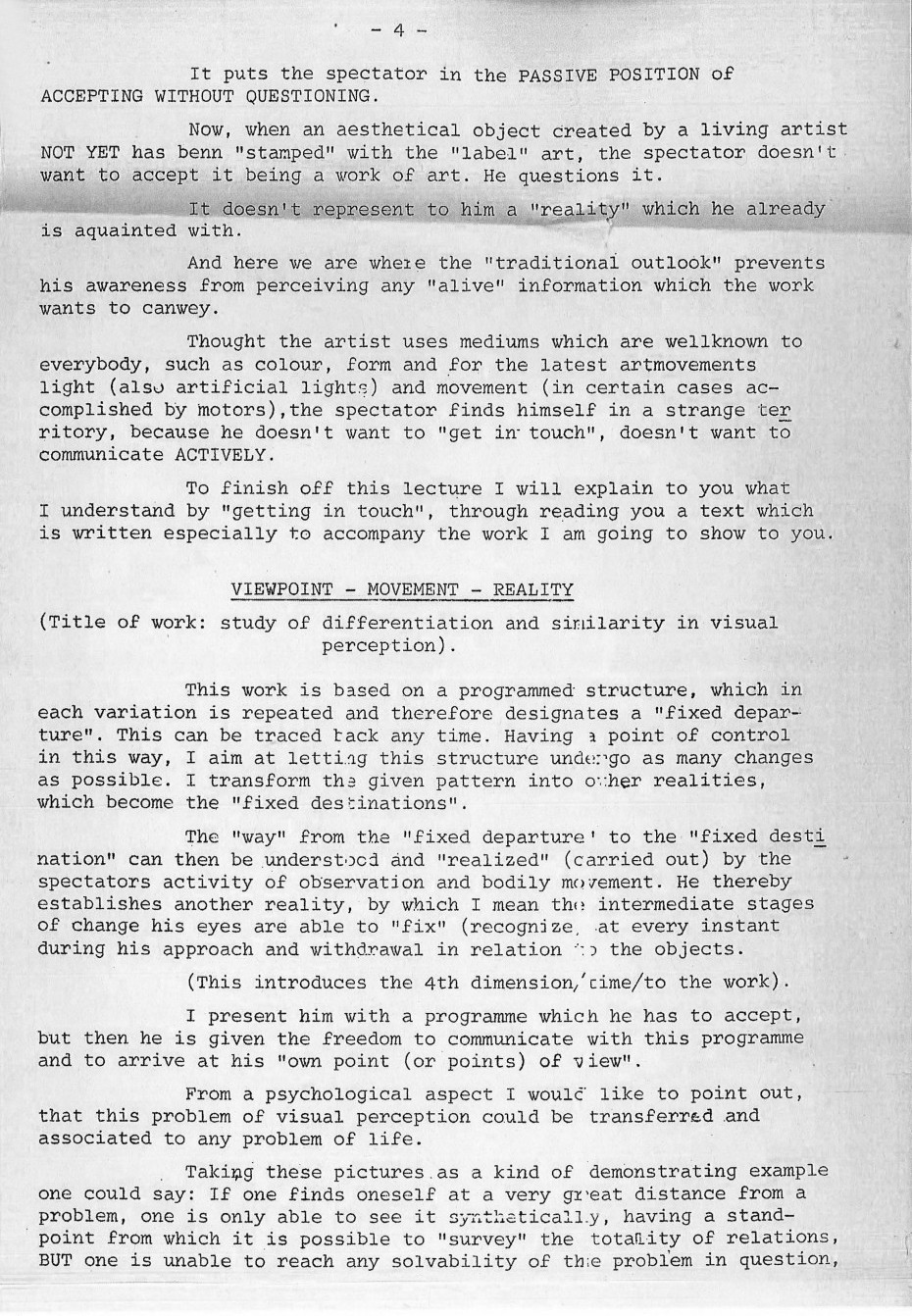 <p><em>Art and Communication (Co-operations of artist and spectator in contemporary art</em>, lecture script (1965)<br />
[Bibliothèques d’Université Paris Cité, Boulogne]<br />
<br></p>