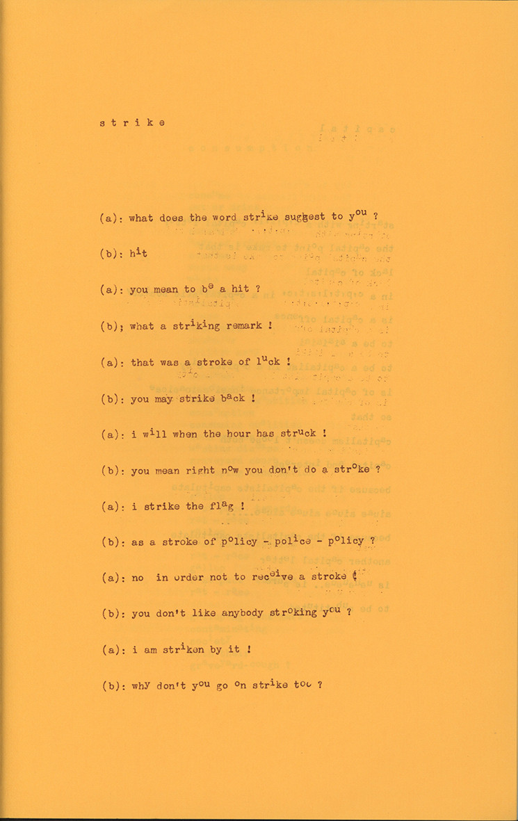 <p><em>Tune in to Reality!</em> (1974), <em>strike</em><br />
[GREE/2/026]<br />
<br></p>